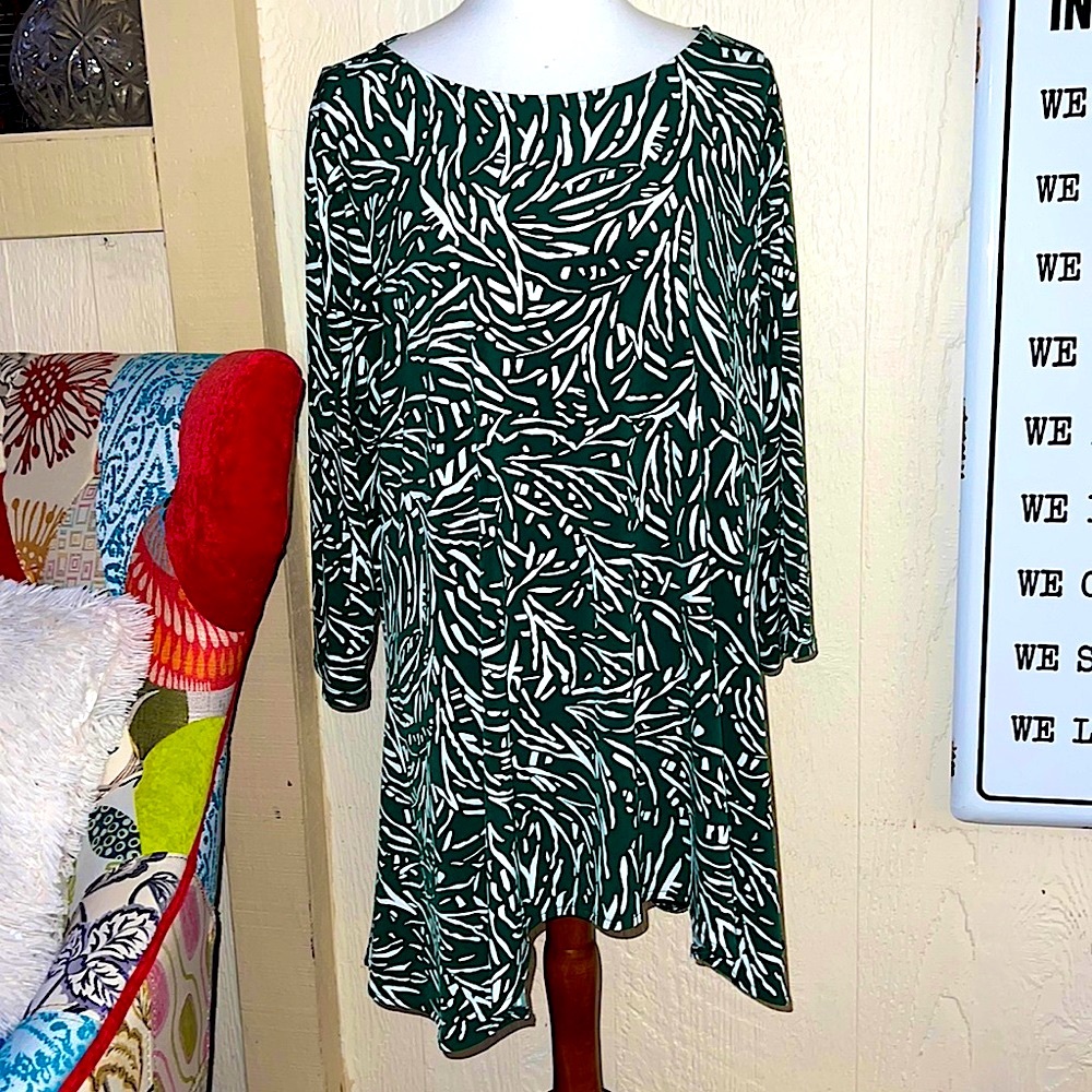 Alfani 2X Tunic Flowing Green White 3/4 Sleeves